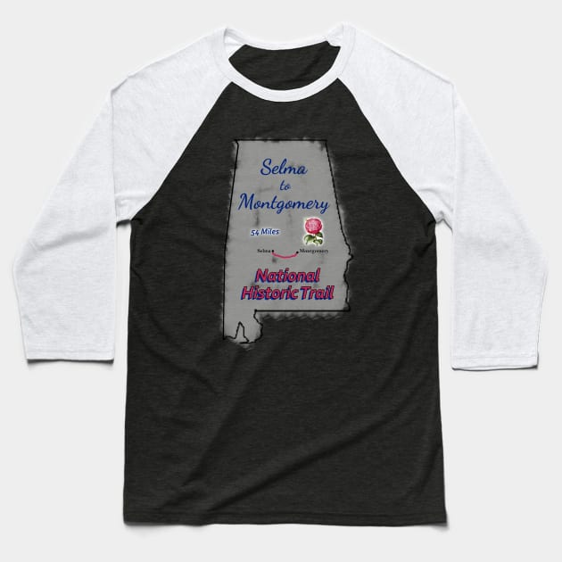 Route Map of Selma to Montgomery National Historic Trail Baseball T-Shirt by numpdog